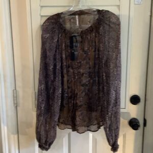 Free People Sheer Blouse in Brown and Black